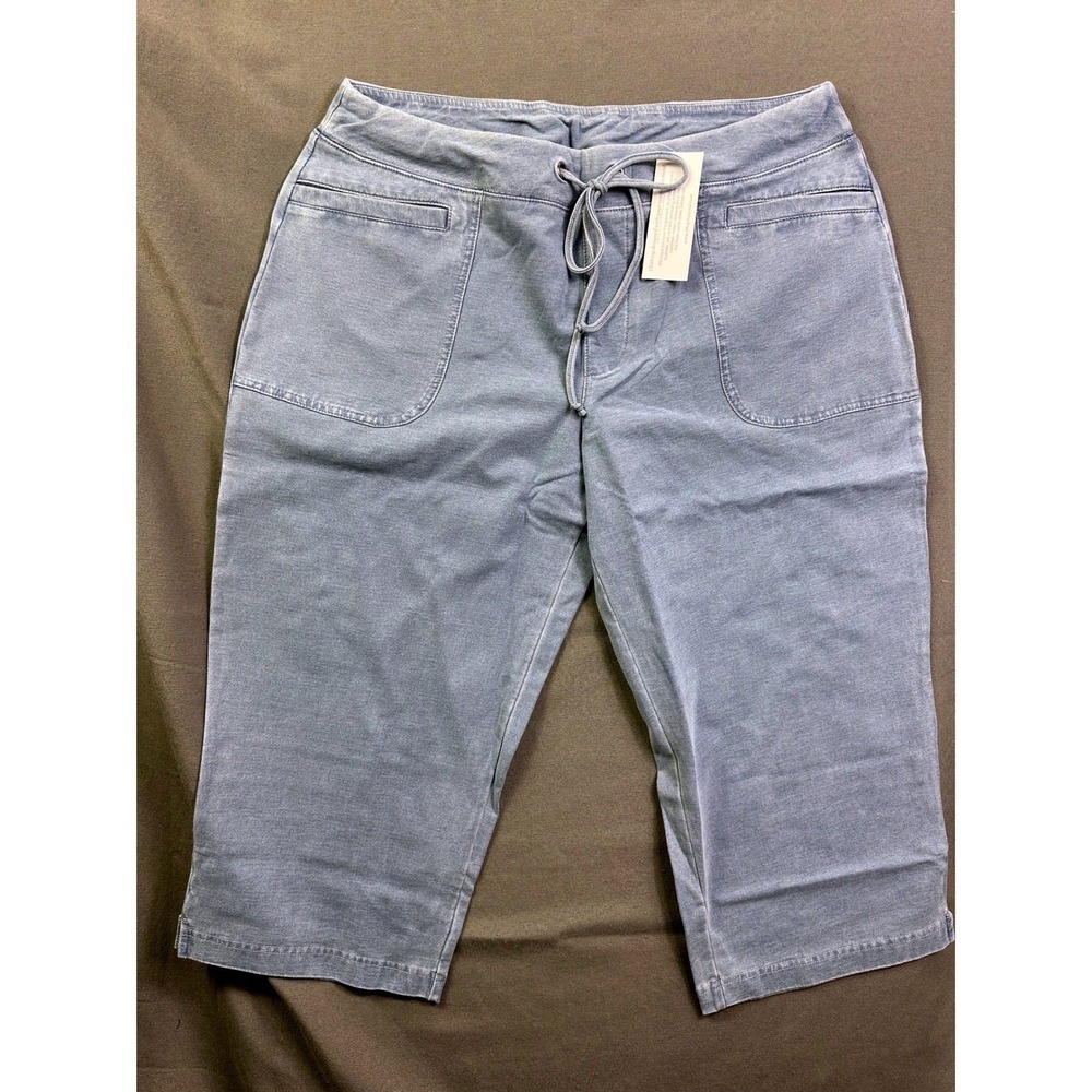 National Women 18P Blue Knit Capri Pants Drawstring Pockets 23708 Petite